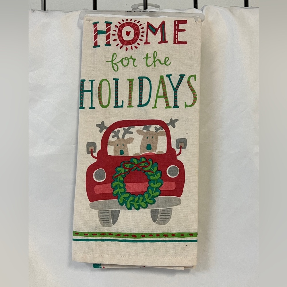 Festive Holiday Kitchen Towel with Red Car Design